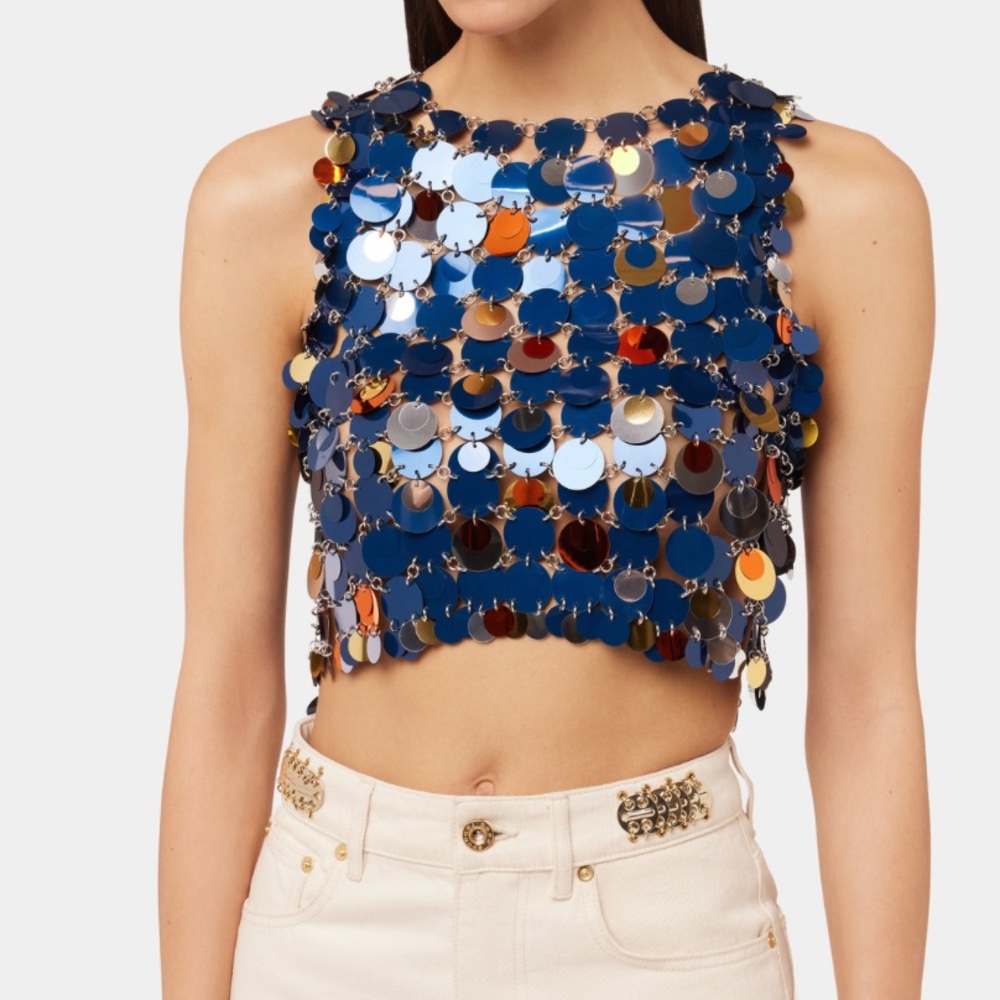NWT Paco Rabanne Chainmail Sequin Top, Size 42